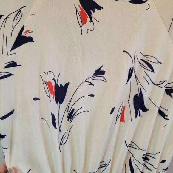 Vintage Cream Red Navy Floral Print Swing Dress - Picture 4 of 5